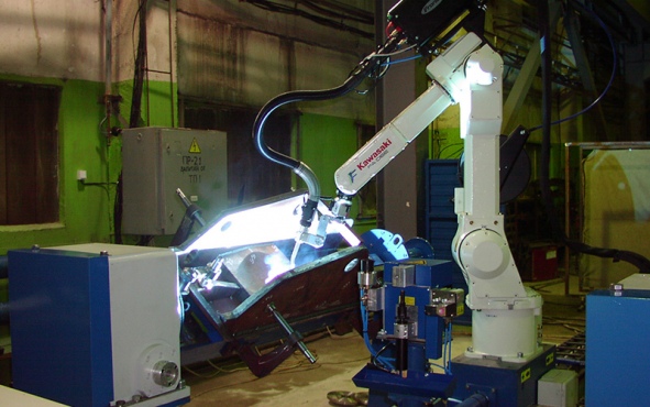 Šachtų tvirtinimo atramos suvirinimo robotas